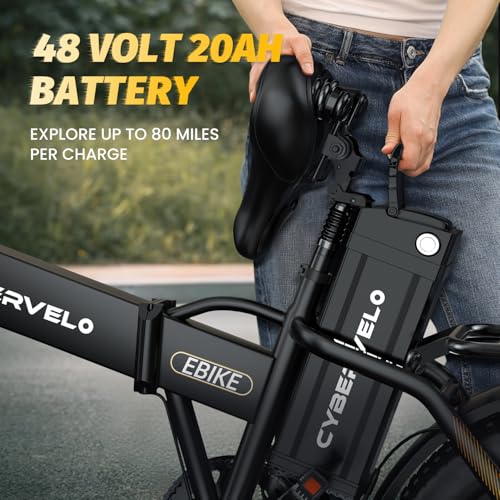 Image of 1000W Folding Electric Bike, 48V 20.8AH Large Removable Battery E-Bike, 30+MPH, 80 Miles Max Range, 20 inch Fat Tire Electric Bike for Adults, Adult Electric Bicycles for Commute