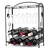 Wine Rack with Glass Holder, Wine Racks Countertop, HOWDIA Metal Wine Glass Holder for 8 Bottles and 8 Wine Glasses Storage, Perfect for Bar, Cellar, Cabinet, Home, Kitchen