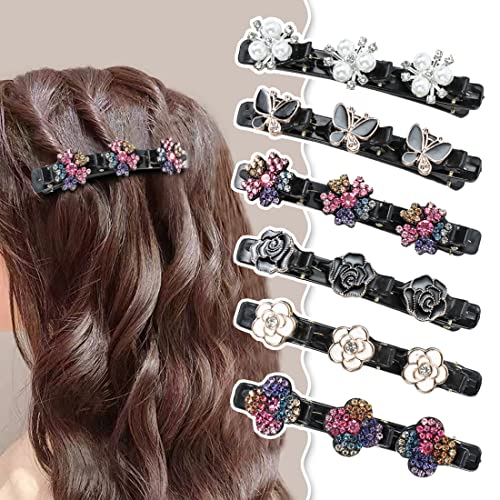 YDLYWCH 6 Pcs Braided Hair Clips for Women, Sparkling Crystal Stone Braided Hair Clips for Girls, Hair Barrettes for Women, Braided Hair Clips Accessories for Women