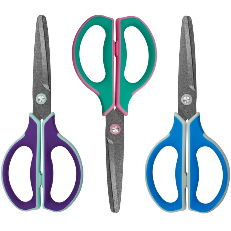 CCR Scissors All Purpose,Fluorine Coated Non-Stick Blades,Ergonomic and Comfort Handles,Straight Craft Scissors for Office,Home,and School,7 Inch,3 Pack