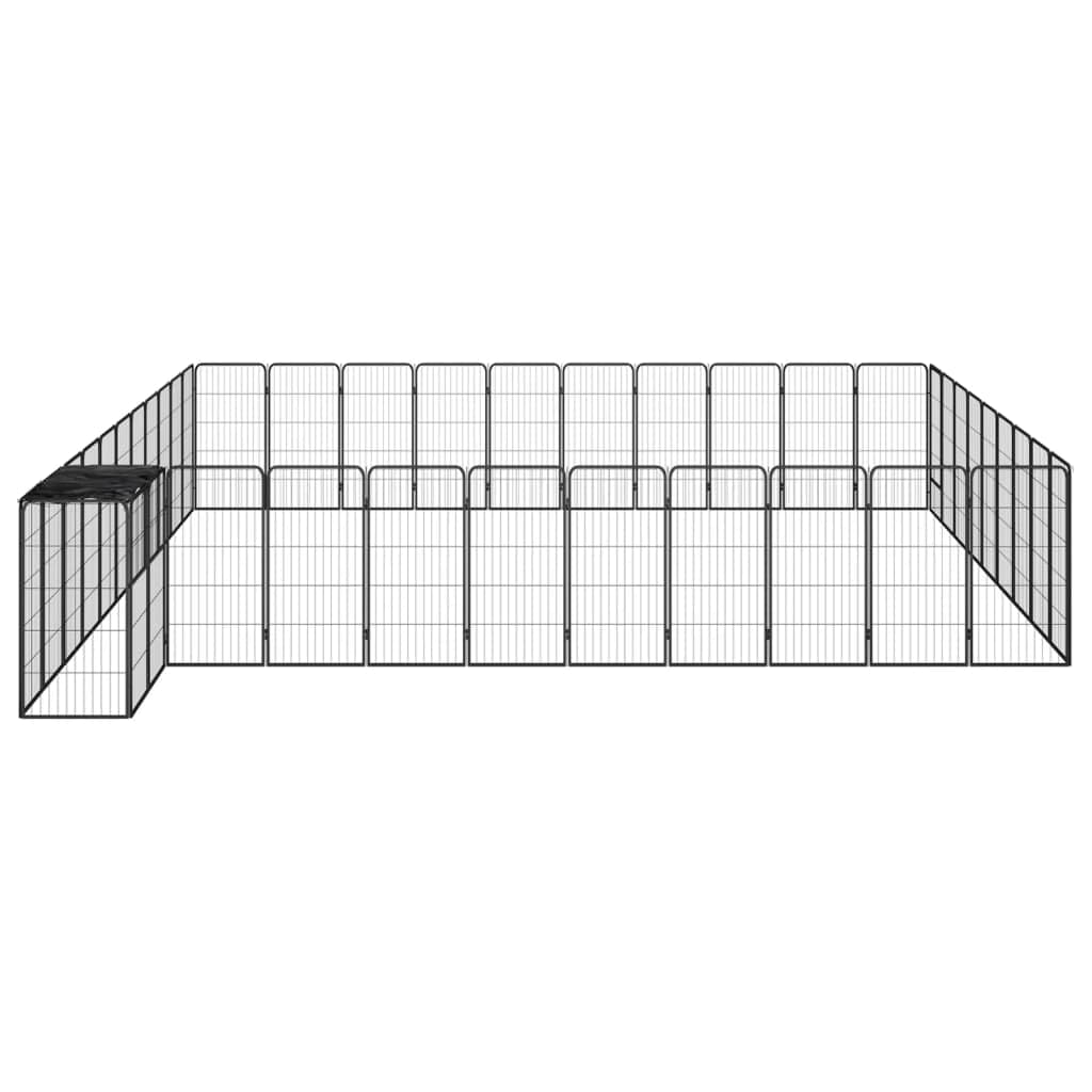 42-TLG. Hundelaufstall Schwarz, 50x100cm Stahl Pulverbeschichtet, mit Dach aus PE, für Garten Terrasse Hof, Freilaufgehege mit Tür Schloss, für Welpenbereich
