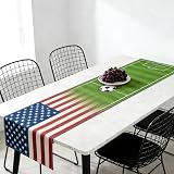 Soccer Table Runner, World Cup Soccer Party Decorations, Table Runner for Dining Table & Home Decor with USA Flag Soccer Field Pattern (70.87"×11.81")