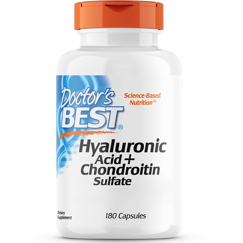Doctor's Best, Hyaluronic Acid con Condroitina Solfato e Collagene, 180 Capsule, Testato in Laboratorio, Senza Glutine, Senza Soia