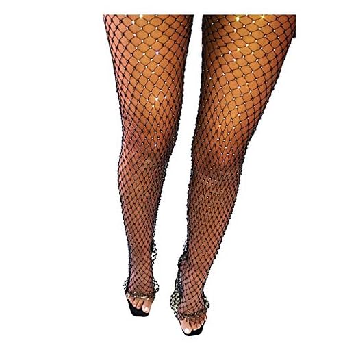 Full strass hög midja genomskinlig fisknät långa kvinnor byxor leggings glittrande glänsande bling klubb fest kväll bikini täcka upp, Svart