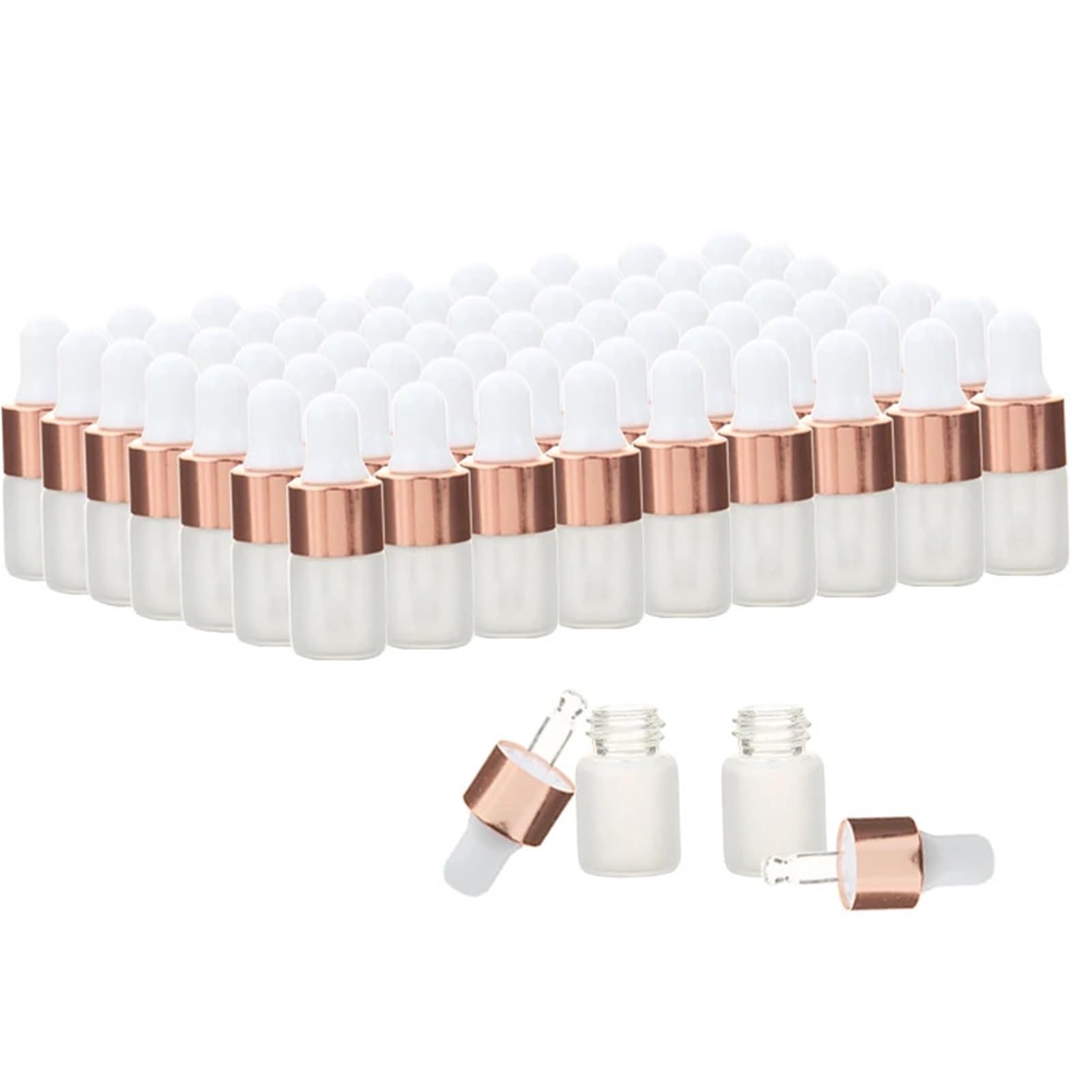 Gotero Botella cuentagotas esmerilada de vidrio 2ml 3ml 5ml botellas perfume con pipeta reactivo tapa rosa for aceite esencial(5ml,30 pcs)