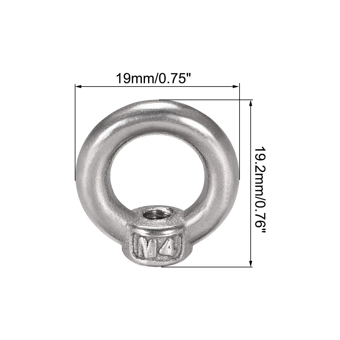 uxcell Lifting Eye Nut M4 Female Thread 304 Stainless Steel Round Shape for Rope Fitting Pack of 10