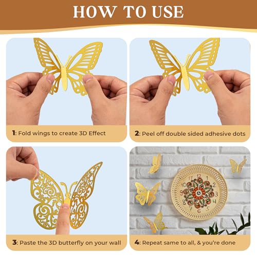 Set de 48 mariposas 3D doradas para pared miniatura 2