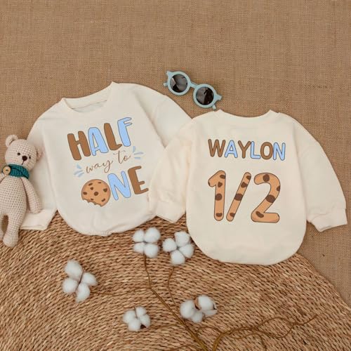 Personalized Half Birthday Outfit Baby Boy, Custom 1/2 Birthday Boy Bubble Romper, 6 Month Photoshoot4