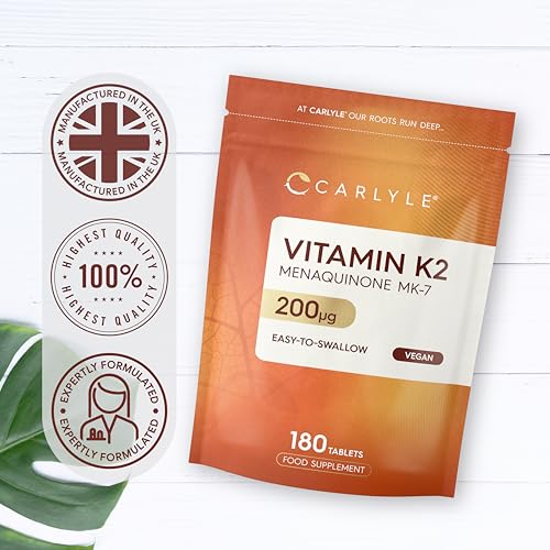 Vitamin K2 MK7 200ug | 180 Vegan Tablets | High Strength Menaquinone-MK7 | Suitable for Vegetarians and Vegans | by Carlyle - Image 6