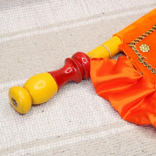 Image of Handmade Decorative Orange Hand Fan with Wooden Handle - Folding Fan for Cool Air, Home Decor, Travel, Weddings, Festivals, Photography Props, Lightweight, Portable, Reusable, Multi M5