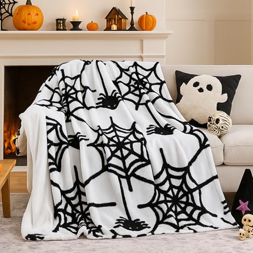 weigelia Halloween Throw Blanket - White Cute Spider Web Design Fleece Throw for Decorating Couch Bed Sofa, Soft Cozy Plush Halloween Blanket Gift for Kids Women, 50'' x 60''