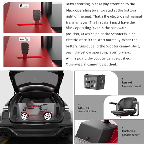 Image of 20A 32 Miles Electric Mobility Scooter for Adults Wheelchair Device for Travel, Elderly. 350 lbs Max Weight, 350W Heavy Duty Mobility Scooters for Seniors wiht Two Baskets(Y3-RED)