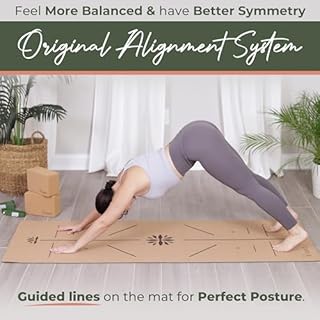 Y O Gayo Premium Yoga Cork Mat | 5mm Thick Natural Tree Rubber Base and Bigger Mat for Extra Support, Alignment lines for Guidance | Non-Slip, Sustainable, Your Ultimate Yoga Companion