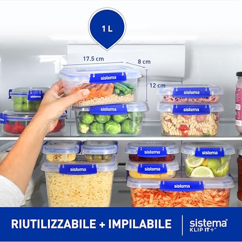 Sistema KLIP IT PLUS Contenitori per la conservazione degli alimenti | 1 l | Set di contenitori ermetici | Porta pranzo con Guarnizione ermetic | Clip di bloccaggio facile | 4 pezzi - immagine 4