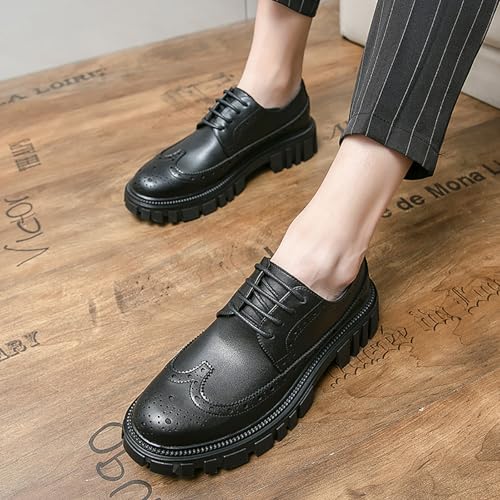 Men's Leather Platform Oxfords Wingtip Chunky Loafers Slip-Resistant Formal Work Casual Dress Shoes3
