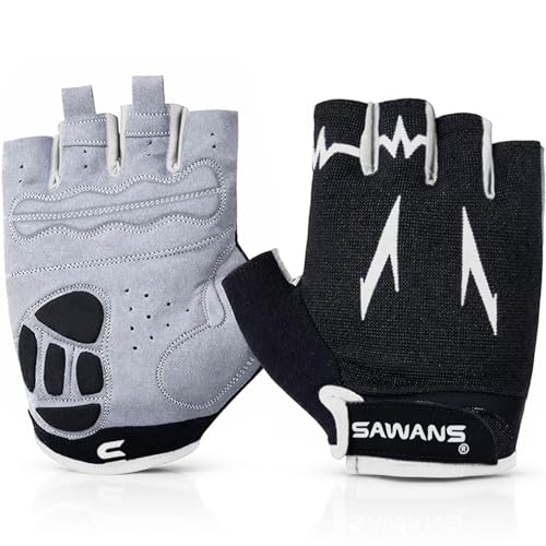 SAWANS Guantes de Ciclismo Medio Dedo Mountain Road Bike Guantes de Ciclismo Antideslizantes Amortiguadores Acolchados Transpirables MTB Bicicleta Ciclismo Guantes Deportes Hombres Mujeres (Negro, M)