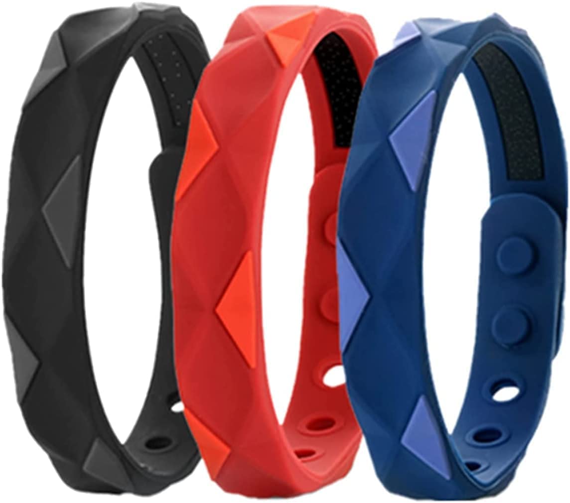 James International Negative Ion Bracelets Wristband, Anti-Static Bracelet, Sports Negative Ion Silica Gel Balance Energy Sports Bracelet Lymph Bracelet 3PCS (Black+Red+Blue)
