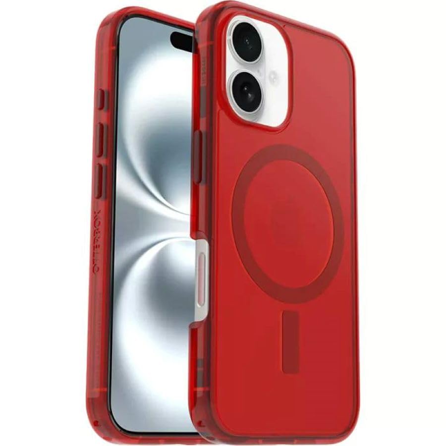 Image of OtterBox iPhone 16 (Only) - Symmetry Series Clear+ Case - Cherry Tomato (Firecracker) - Snaps to MagSafe - Ultra-Sleek - Raised Edges Protect Camera & Screen - Non-Retail Packaging