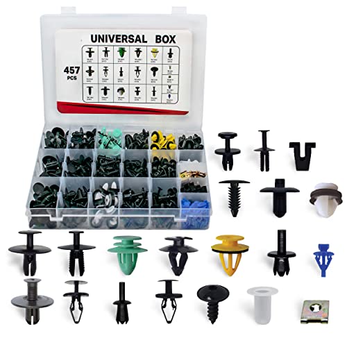 T&M TECHNICS® Ensemble Complet de Clips de Fixation Plastique pour Voiture - Pack de 457 Rivets, Clips et Fixations Universelles pour Véhicules - Carrosserie et Accessoires Auto