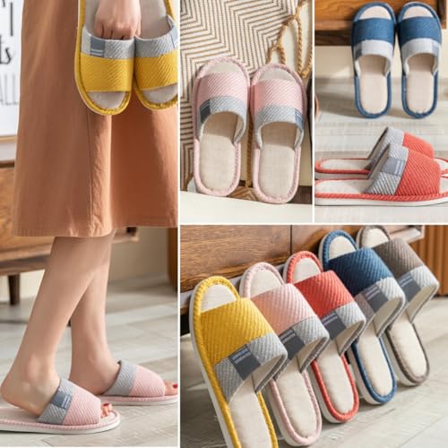 Linen Slippers for Women Japanese Style Summer House Slippers Indoor Lightweight Open Toe Bathroom Slides Soft Sole Sandals for Home Use4