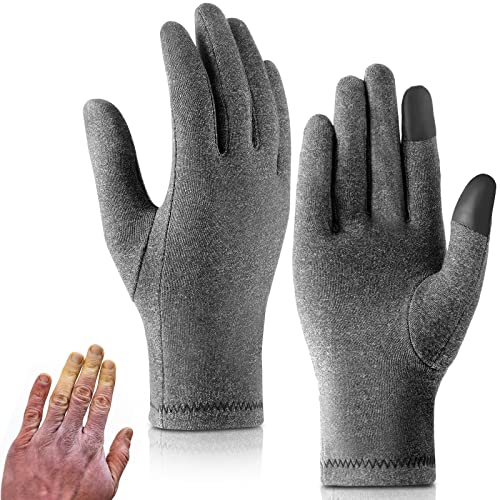 eBoot Vollfinger Arthritis Handschuhe Grau Kompressionshandschuhe Handgelenk Unterstützung Karpaltunnel Handschuhe Warm Touchscreen Handschuhe für Frauen Männer Schmerzlinderung (S) Cover
