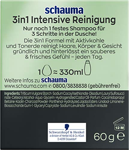 Schauma S60I1 Solid Shampoo for Hair, Body & Face 3-in-1 Intensive Cleansing 60 g - Image 3