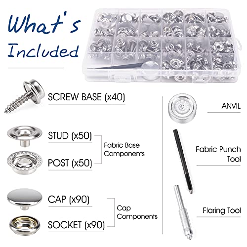 323 Piece Canvas Snap Kit, Meifuly Marine Grade Stainless Steel (Caps, Sockets, Screws, Fabric Base Components) For Diy Cover, Canvas Snap Kit With Material Hole Punch And Setting Tools #TOP1