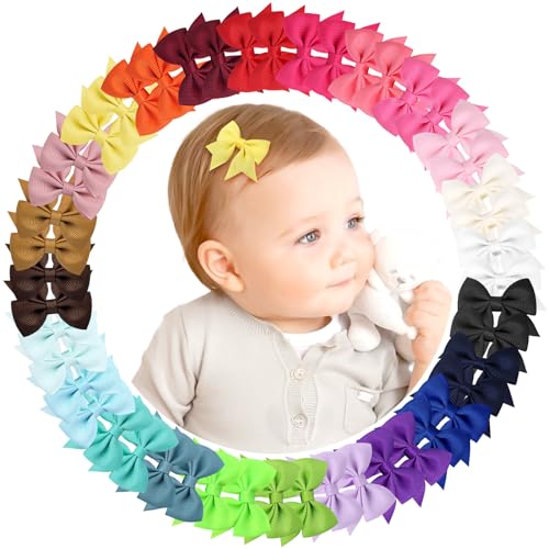 Image of 48PCS 2inch Hair Clips, OAOLEER Fully Lined Bows Hair Pins Tiny Alligator Clips for Girls Infants Toddlers 24 Colors in Pairs (Style A-48pcs)