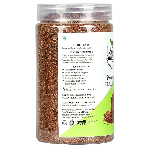 Image of SoulSustain Flax Seeds Brown 420 GM | Raw Linseed for Eating | Omega 3 Rich Seeds | High Fiber Flaxseed for Digestion, Heart Health, Weight Management | Vegan Gluten Free Superfood