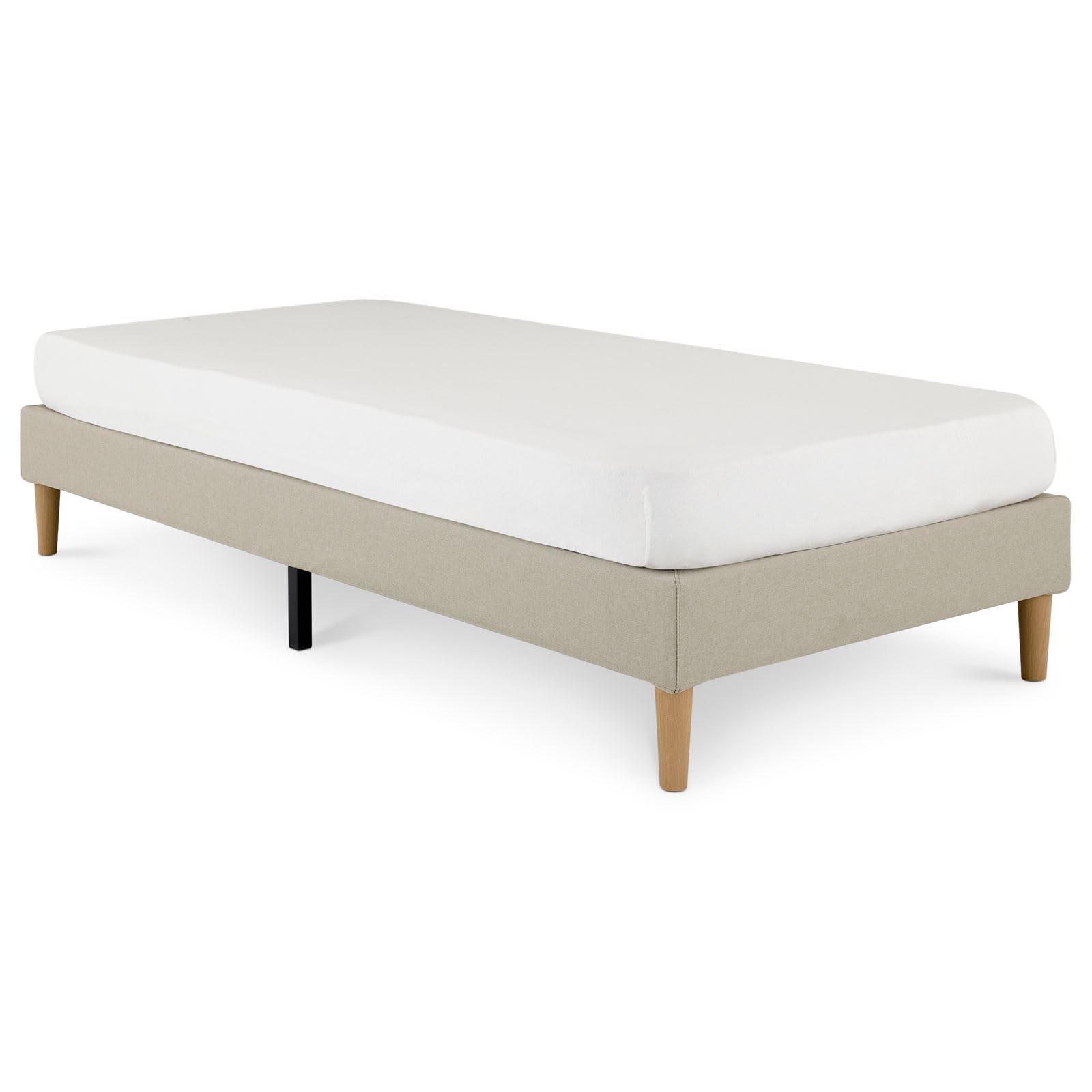 IDIMEX Sommier tapissier PAIMPOL 90 x 190 cm Structure en Bois et revêtement en Tissu Beige, Cadre de lit avec Pieds et sommier à Lattes pour 1 Personne
