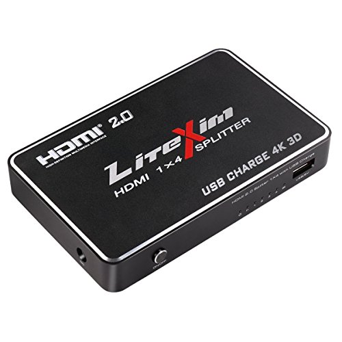 LiteXim 1 x 4 HDMI Splitter con carga USB con suministro de corriente HDMI divisor Amplificador