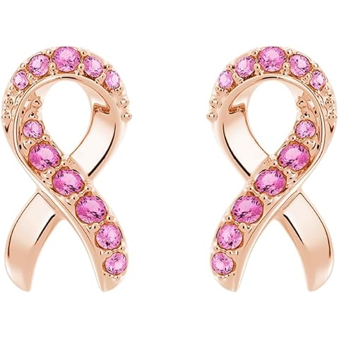 MSBLUE® Pink Ribbon Earrings - Thoughtful Breast Cancer Gifts for Women, Sterling Silver with 14K Rose Gold Plated Finish & Elegant Gift Box
