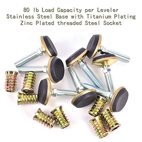 8 Pack Swivel Furniture Levelers - Adjustable Leveling Legs Glide,1.35\" Diameter Base, 3/8\"-16 Thread, for Tables Chairs Cabinets (Brass Color)