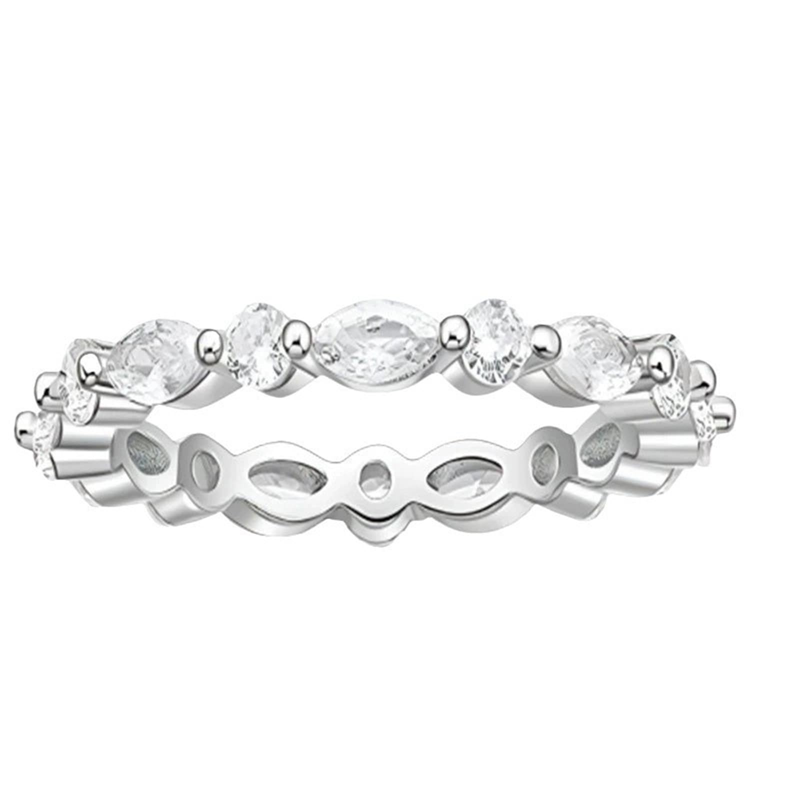 Bague Argent 925 Éternité Rang Femme, Anneau Empilable Incrusté de Zirconium Rond Marquise Fantaisie