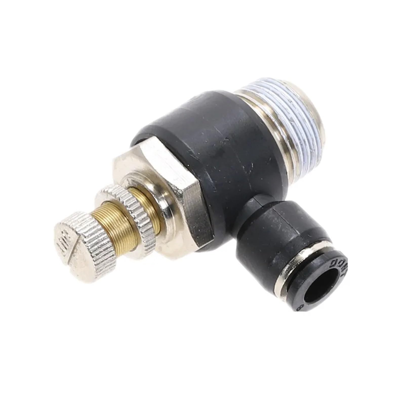 1 pz. Raccordo a gomito a pressione nero, controllo della velocità del flusso, connettore pneumatico for tubo flessibile, raccordi for aria M5" 1/8" 1/4" 3/8" 1/2"(6mm OD Hose,3/8")
