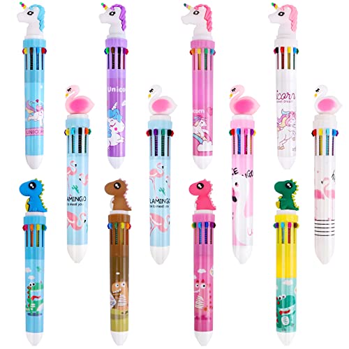 Paquete de 12 10 en 1 Bolígrafos retráctiles Multicolores,Bolígrafo de 10 colores Dibujos...
