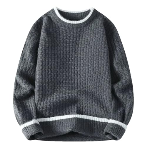 Men's Knit Sweater Long Sleeve Solid Color Thick Pullovers Vintage Top