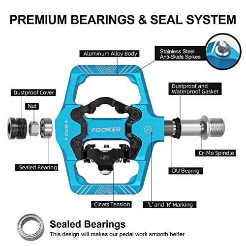 Fooker Spd Pedals,Mtb Mountain Bike Pedals Aluminum Pedals Compatible With Spd Dual Function Sealed Clipless Pedals 9/16" Bicycle Pedals With Cleats For Road, Mtb, Mountain Bikes Blue #TOP4