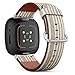 CJBROES Replacement Leather Watch Band, Compatible with Fitbit Versa 3 and Fitbit Sense of Wristband Bracelet Accessory - Striped Geometric