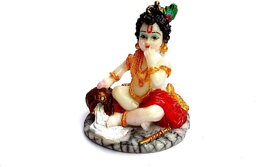 BS Handicrafts Wooden Bal Gopal Krishna Makhan Chor Ladu Gopal Idol (4-5 Inch)