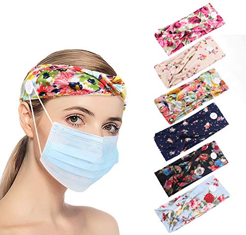 Boho Headbands for Women with Buttons, Meartchy Vintage Womens Headbands, Head Bands Women Hair, Floral Vintage Twisted Criss Cross Elastic Head Wrap Hair Accessories (Color F)