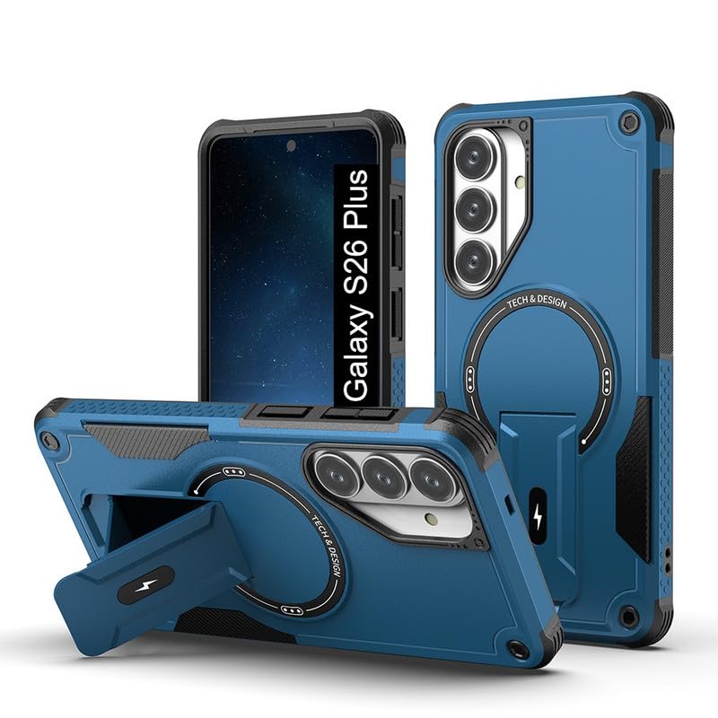 Image of US LITE Back Cover for Samsung Galaxy S26 Plus with Portable Kickstand | MagSafe Compatible Magnetic Case | Shockproof Military Grade Protection | Extreme Protection Phone Cover - Blue