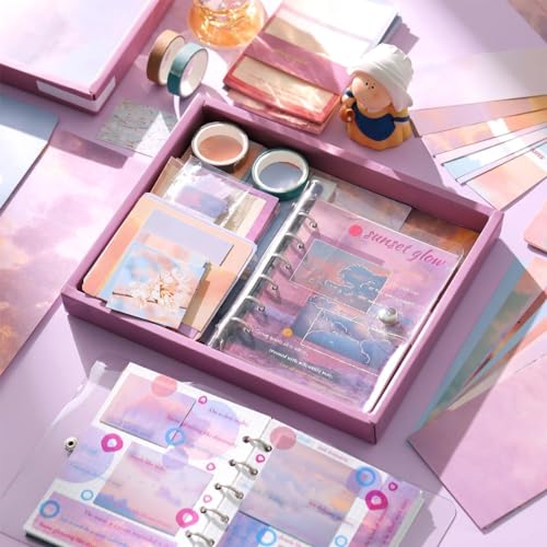 Image of GDNK Scrape Book Kit Scrapbooking Kit Vintage Journal Scrapbook Pack DIY Paper Stickers, Craft Kits Notebook, Collage Album Aesthetic Sticker Journaling Scrapbook Photo Album (Pink Sunset Glow)