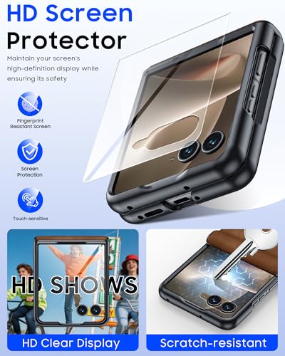 Image of for Motorola Razr+ Plus 2026 Case /Razr+ Plus 2025 Case with Hinge Protection & Built-in Outer Screen Protector, PU Leather Matte PC Shockproof Cover, Ultra Slim Case for Razr+ 2026 /2025-Brown