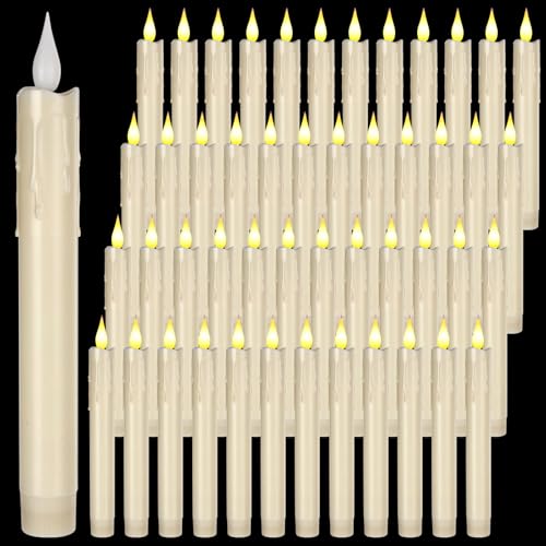 Image of 48 Pcs 7.5 Inch Ivory Flameless Taper Candles LED Candle Sticks Battery Operated Flickering LED Candlestick Window Plastic Candle for Wedding Halloween Christmas Decor(No Battery)