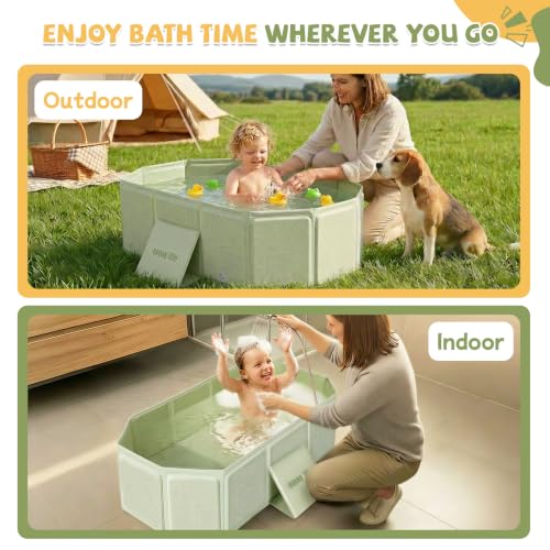 Image of Orzbow Toddler Bathtub with Side Drain Plug, Portable for Travel, Green