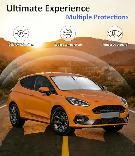 Image of Windshield Sun Shade for 2017-2023 Ford Fiesta Accessorie | Car Front Window Shade & Heat Shield, 240T Sunshade Sun Visor Protector Blocks UV Rays & Keeps Car Cooler