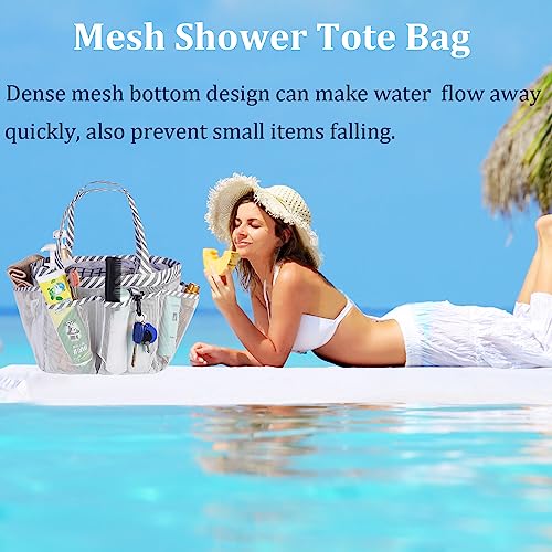 Haundry Mesh Shower Caddy Bag for College Dorm Room Essentials Portable Shower Caddy Tote with 8 Pockets for Beach, Swimming, Gym, Travel