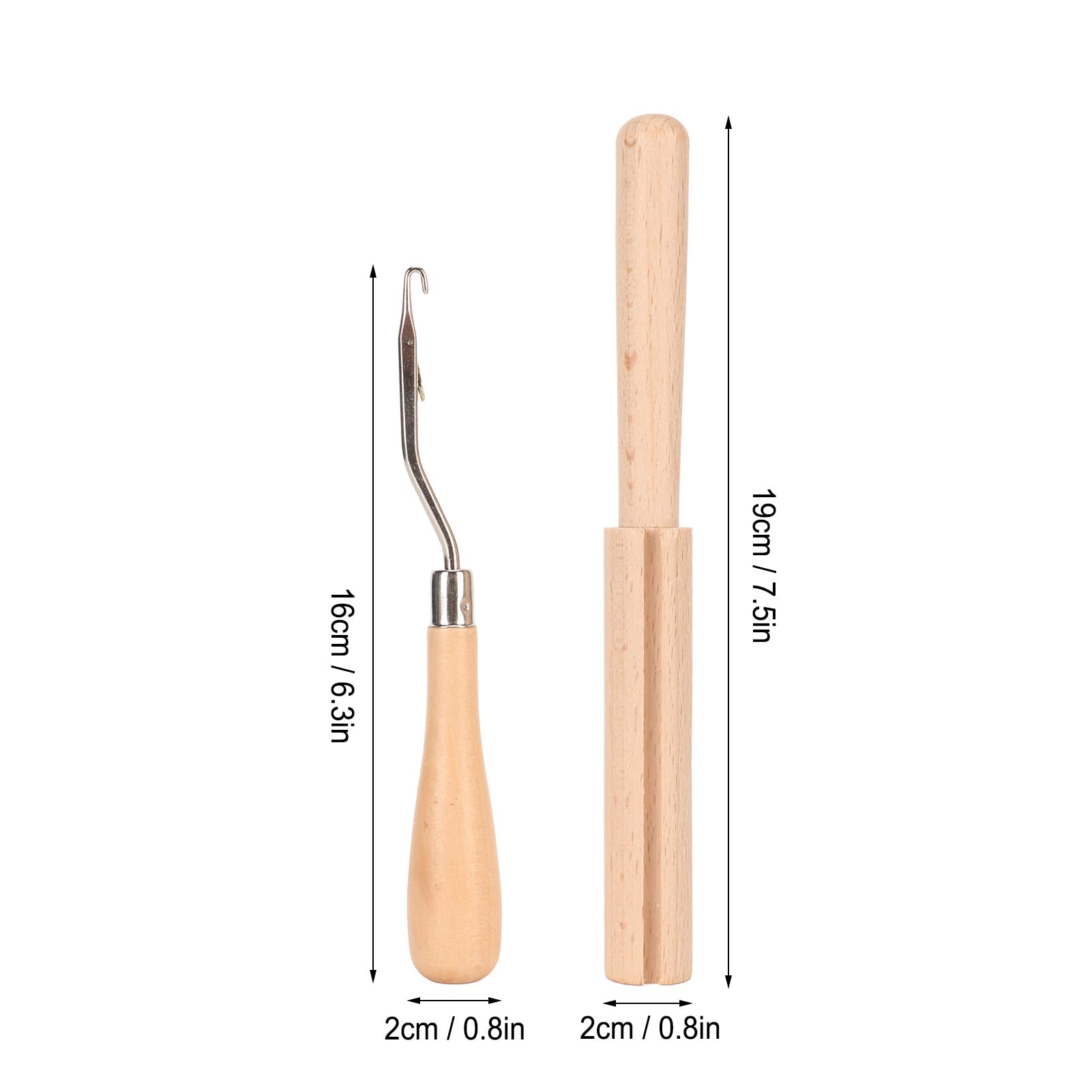 2Set Crochet Hook, Wooden Bent Latch Hook Tool and Wooden Thread Cutter Multi Purpose Bent Crochet Needle Tool for Rug Making and Art Craft