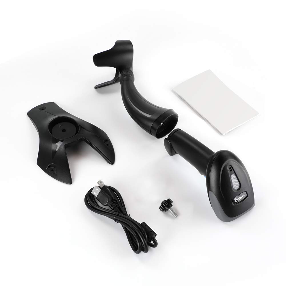 Eyoyo Escáner de códigos de Barras 1D 2D QR con Soporte, escáner de Cable USB portátil para gestión de inventarios, código de Barras portátil/Lector de códigos QR, escáner de detección automática